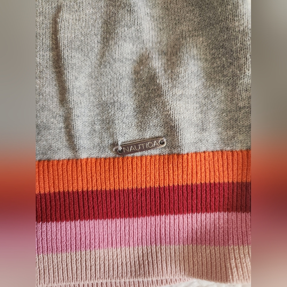 Women's XL Nautica Cotton crewneck sweater vintage Classic Fit Gray With Stripes - Picture 3 of 5